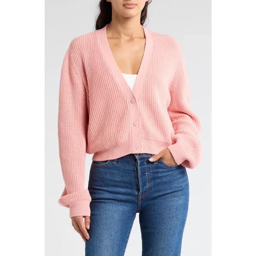 Fisherman Cardigan in Cropped Peach Pink